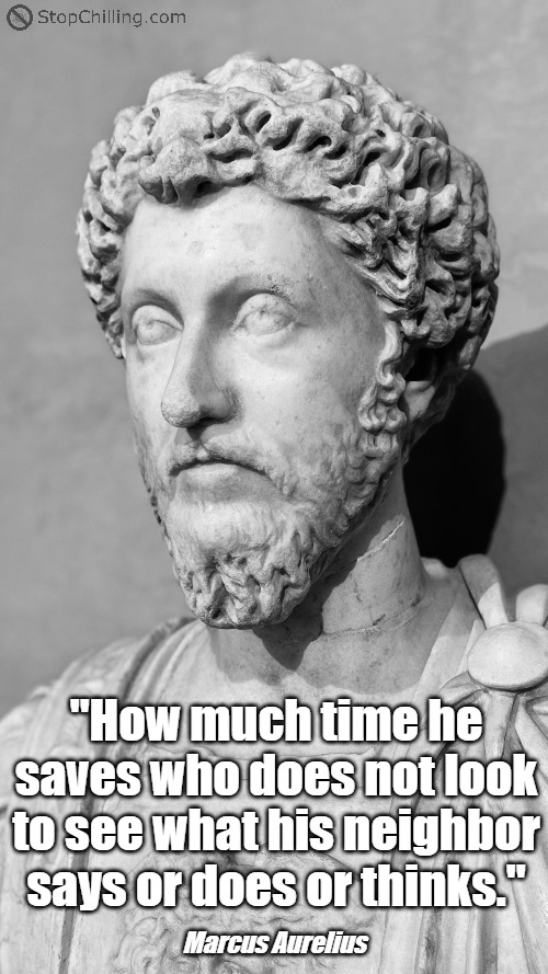 "How much time he saves who does not look to see what his neighbor says or does or thinks." - Marcus Aurelius