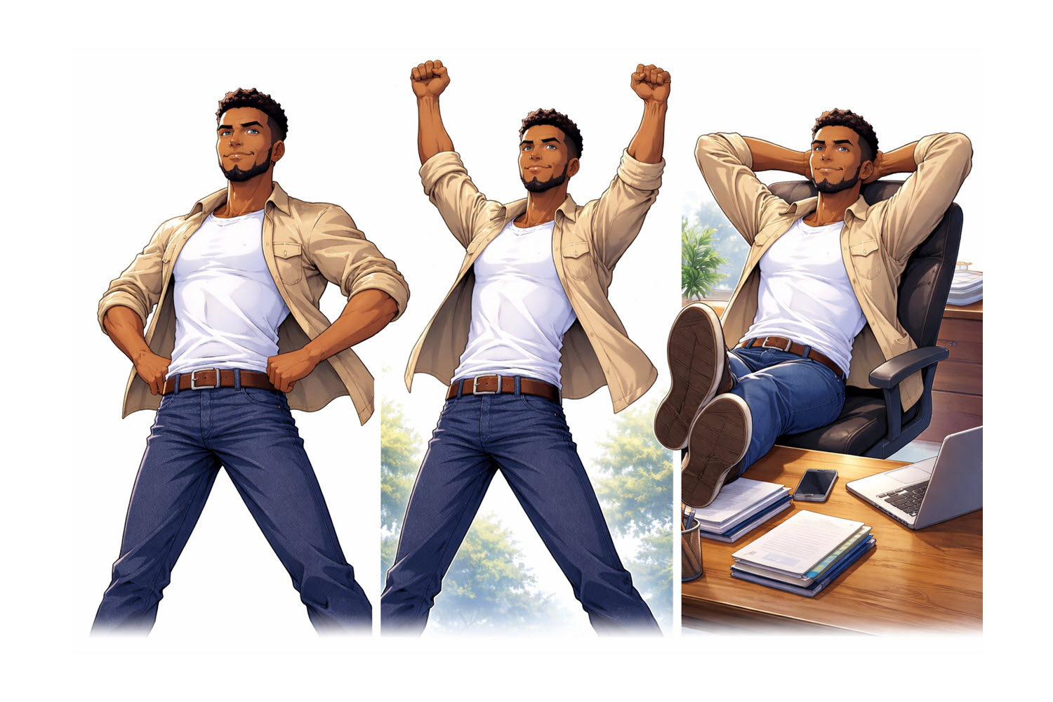 Man in three power poses